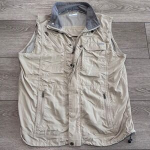 Columbia Fishing Vest Mens Large Tan Omni-Shade Utility Hiking Travel Outdoor
